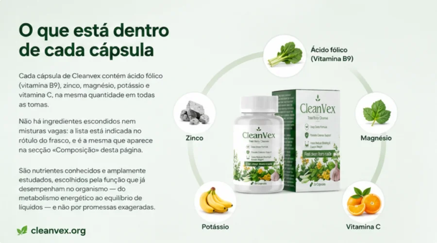Cleanvex — cápsula com ácido fólico, zinco, magnésio, potássio e vitamina C